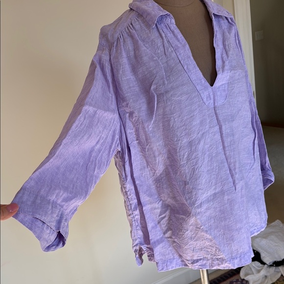 Sigrid Olsen Purple 3/4 Sleeve Polo Collar Blouse - Picture 4 of 17